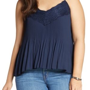 Halogen Navy Lace Pleated Camisole Size 1 NWT